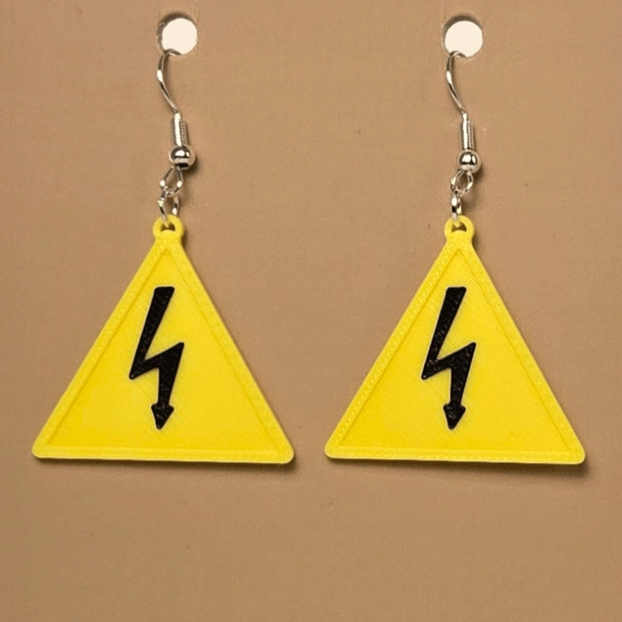 Boucle d'oreille en forme de Avertissement Haut voltage avec crochets hypoallergéniques sans nickel